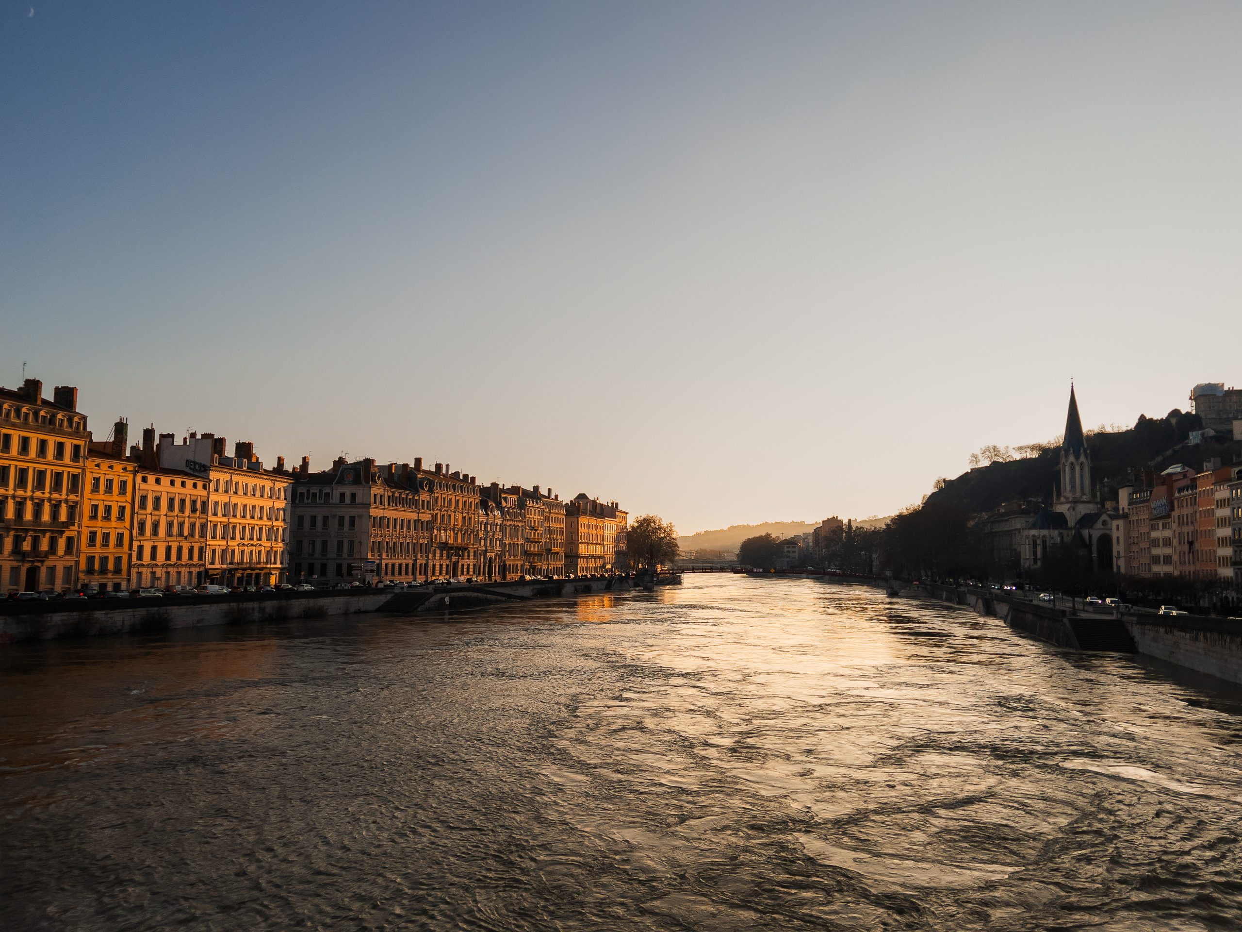 Lyon view over the water Rhone