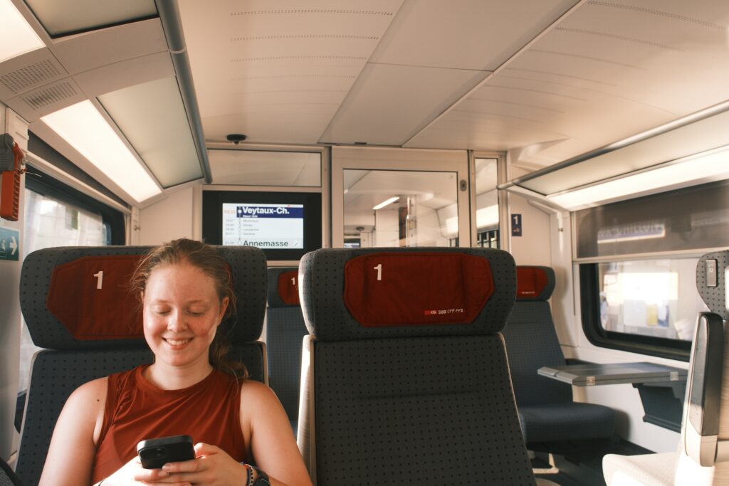 Travelling in first class on a Swiss train without a car