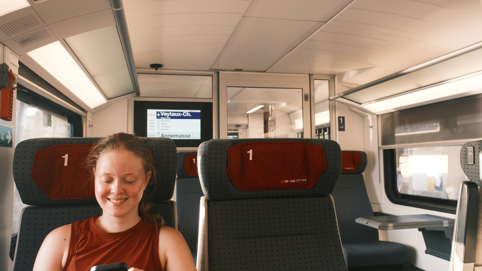 Travelling in first class on a Swiss train without a car